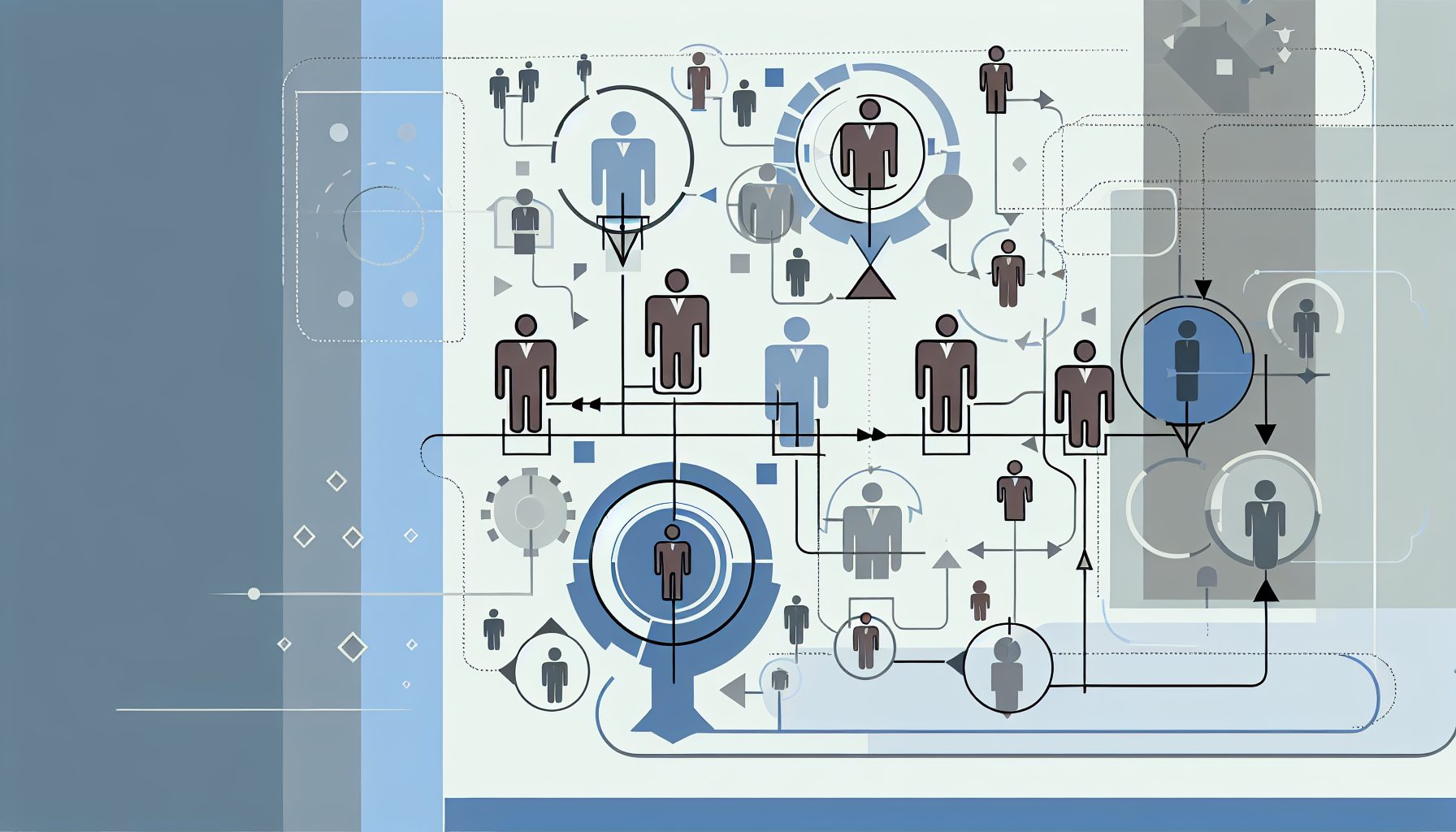 Minimalist vector illustration of diverse agents connected by lines, symbolizing workflow orchestration.