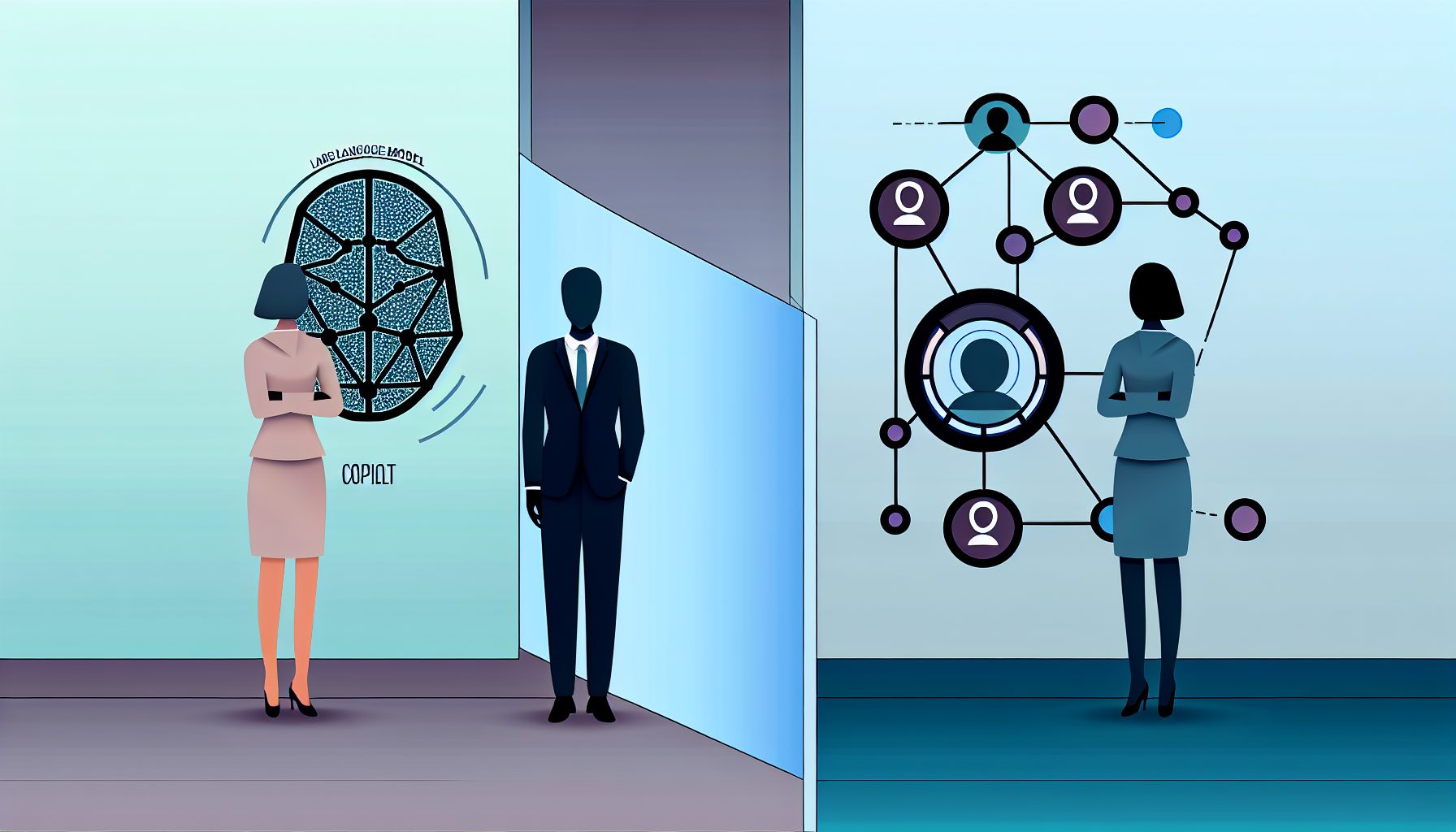 Minimalist illustration of LLM copilot and Multi-Agent System contrasting decision-making processes.